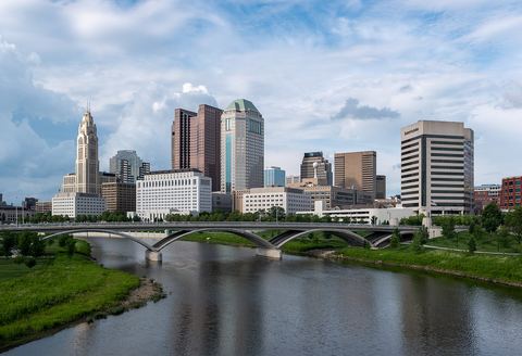 Skyline of Downtown Columbus from the Main Street Bridge.