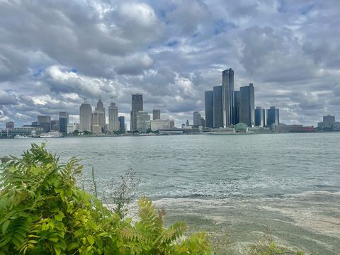 Skyline of Detroit, seen from across the Detroit River.