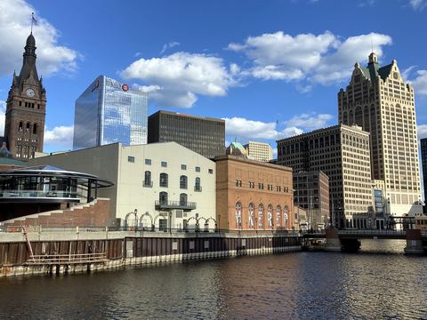 Skyline of Milwaukee and the Milwaukee River.