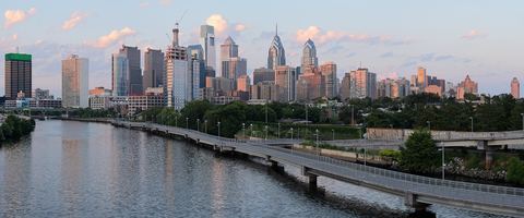 Skyline of Philadelphia from the South Street Bridge.